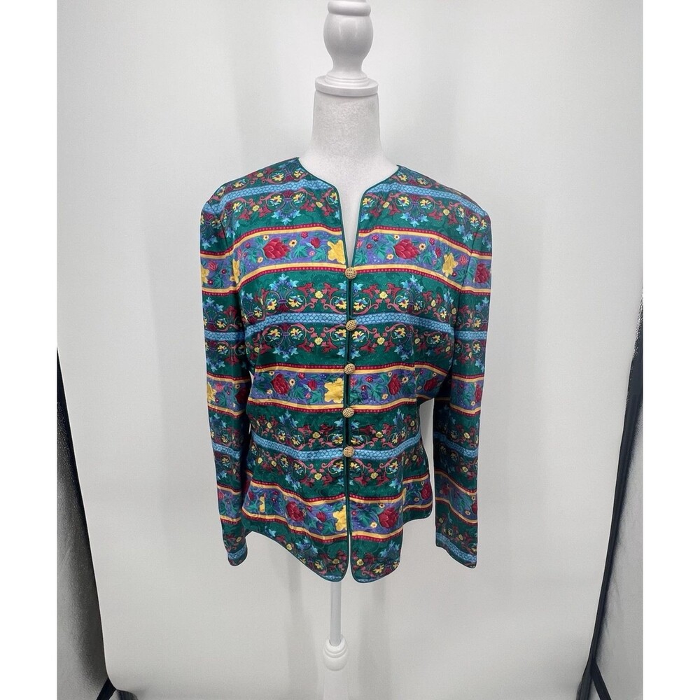 Vintage Adrianna Papell Safe Silk Jacket Blazer Size 12 Floral Colorful Artsy